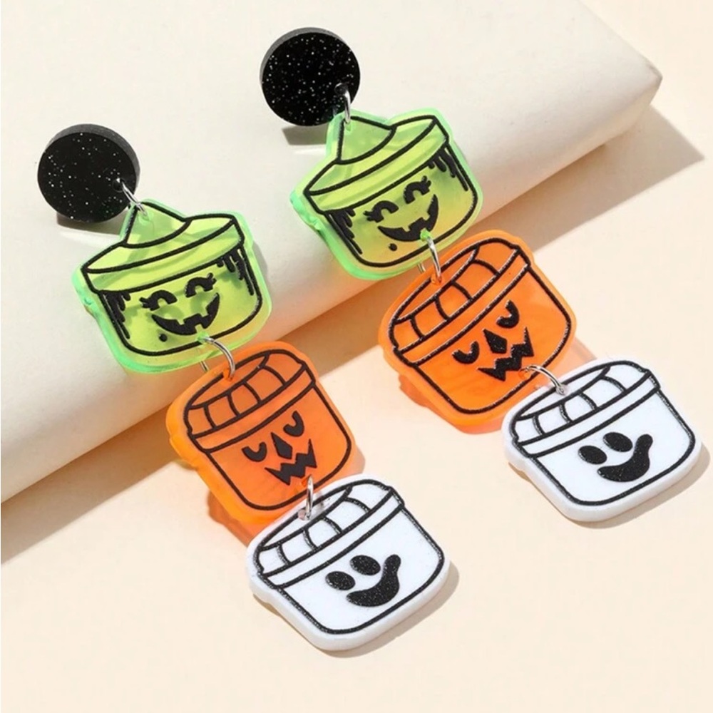 Acrylic Halloween Happy Meal Dangle Earrings